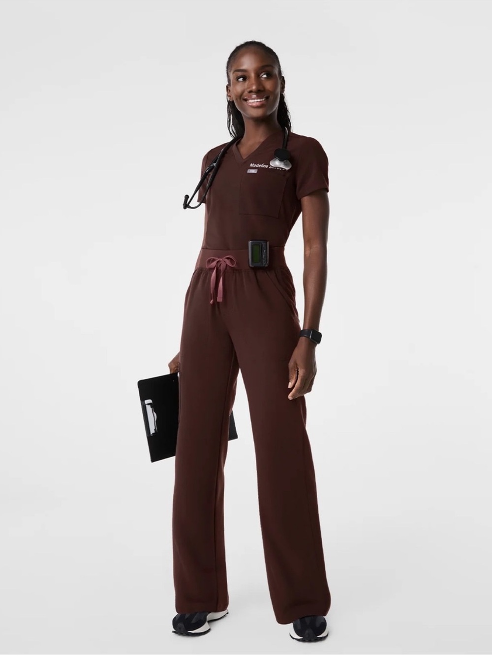 Figs Women's Chocolate Brown Wide-Leg Scrub Jumpsuit